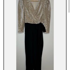 Julia Jordan Sequin Wrap Jumpsuit in Black and Silver